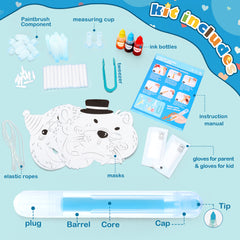 Color Science Activity DIY Craft for Kids Ages 5-10 Animal Mask Painting Kit Color Mixing Game (Blue)