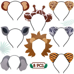 Jungle Safari Animals Ears Headbands 8PCS