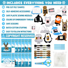 CiyvoLyeen Polar Animals Sewing Kit for Kids, 14PCS DIY Educational Gift for Boys and Girls