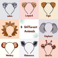 Jungle Safari Animals Ears Headbands 8PCS
