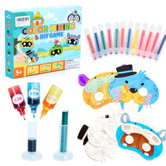 Color Science Activity DIY Craft for Kids Ages 5-10 Animal Mask Painting Kit Color Mixing Game (Blue)