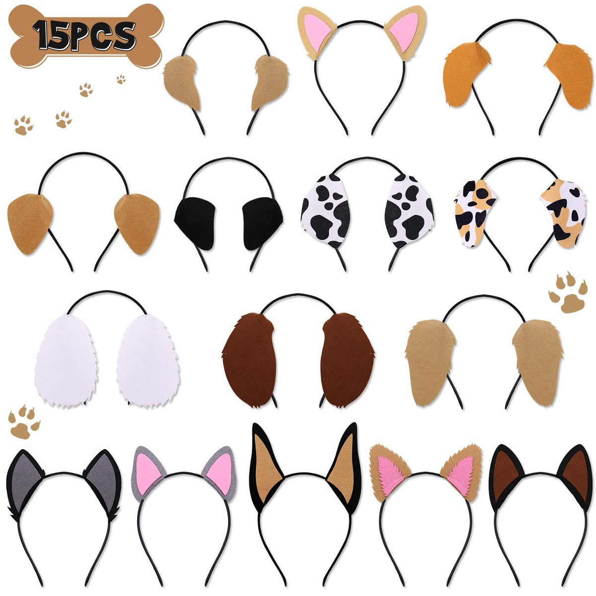 CiyvoLyeen 15 PCS Puppy Dogs Ear Headbands for Dogs Party