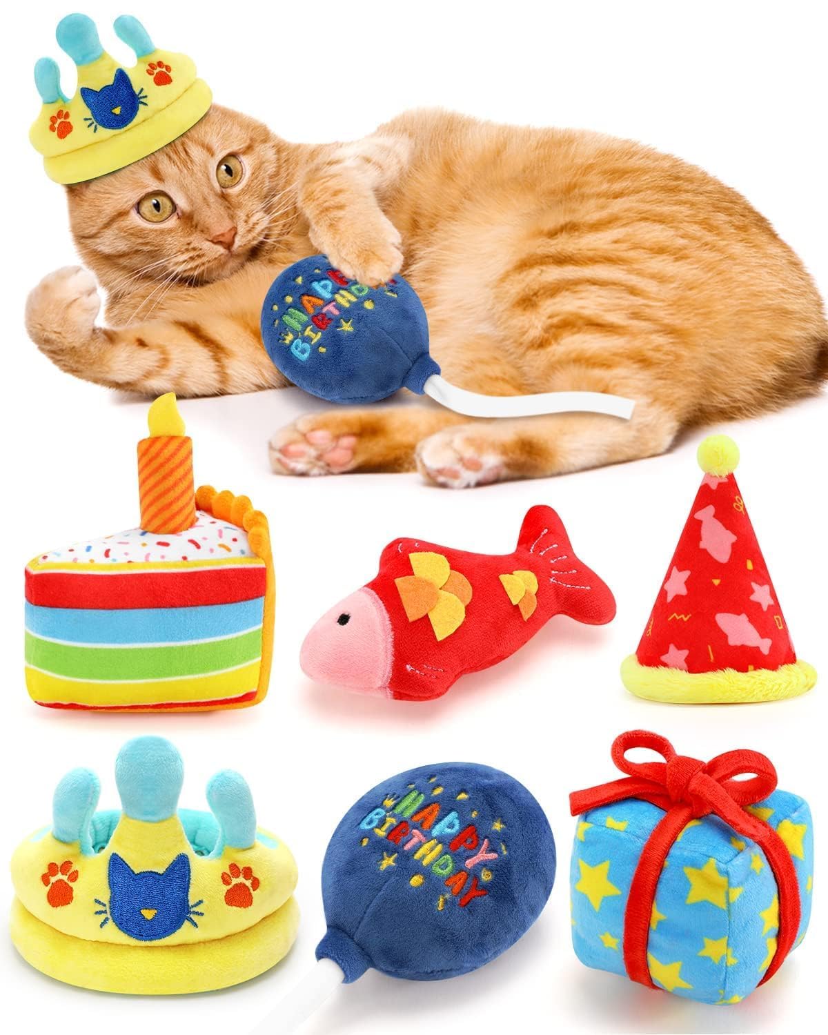 6Pcs Birthday Themed Catnip Toys