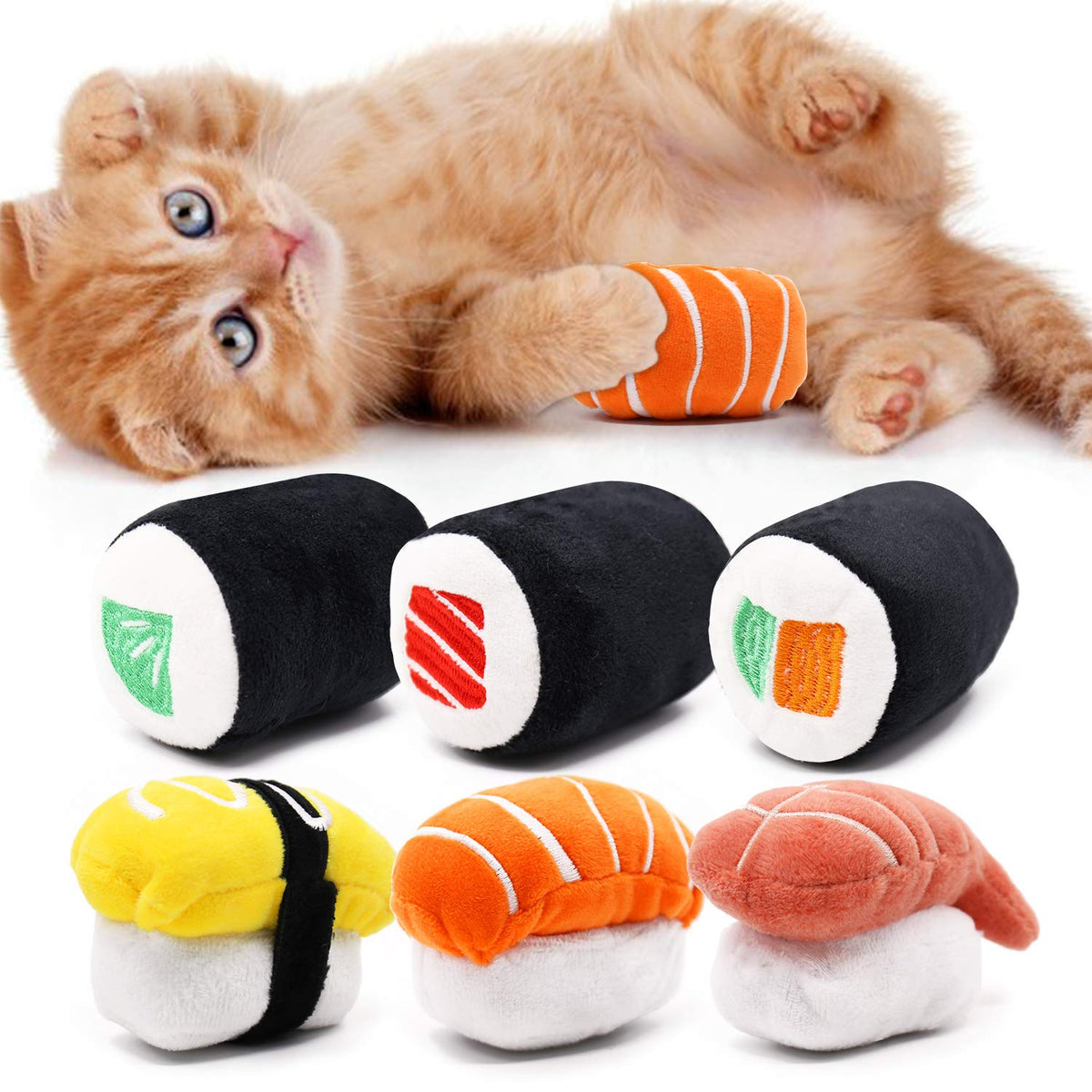 CiyvoLyeen 6 Pack Sushi Cat Toys with Catnip