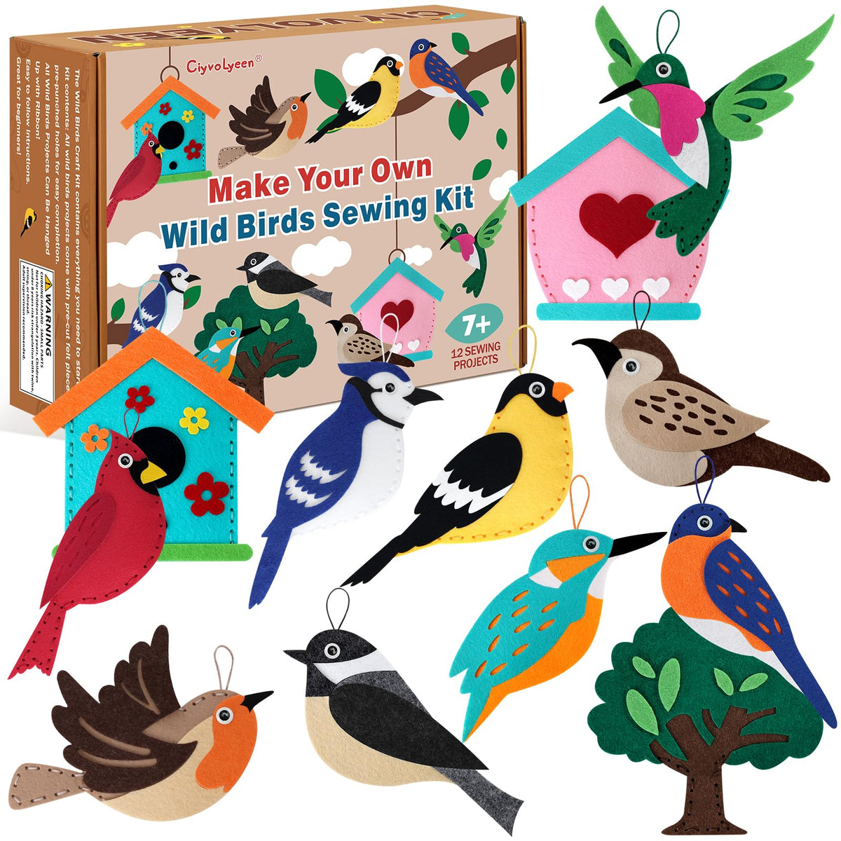Wild Birds Sewing Craft Kit Set of 12