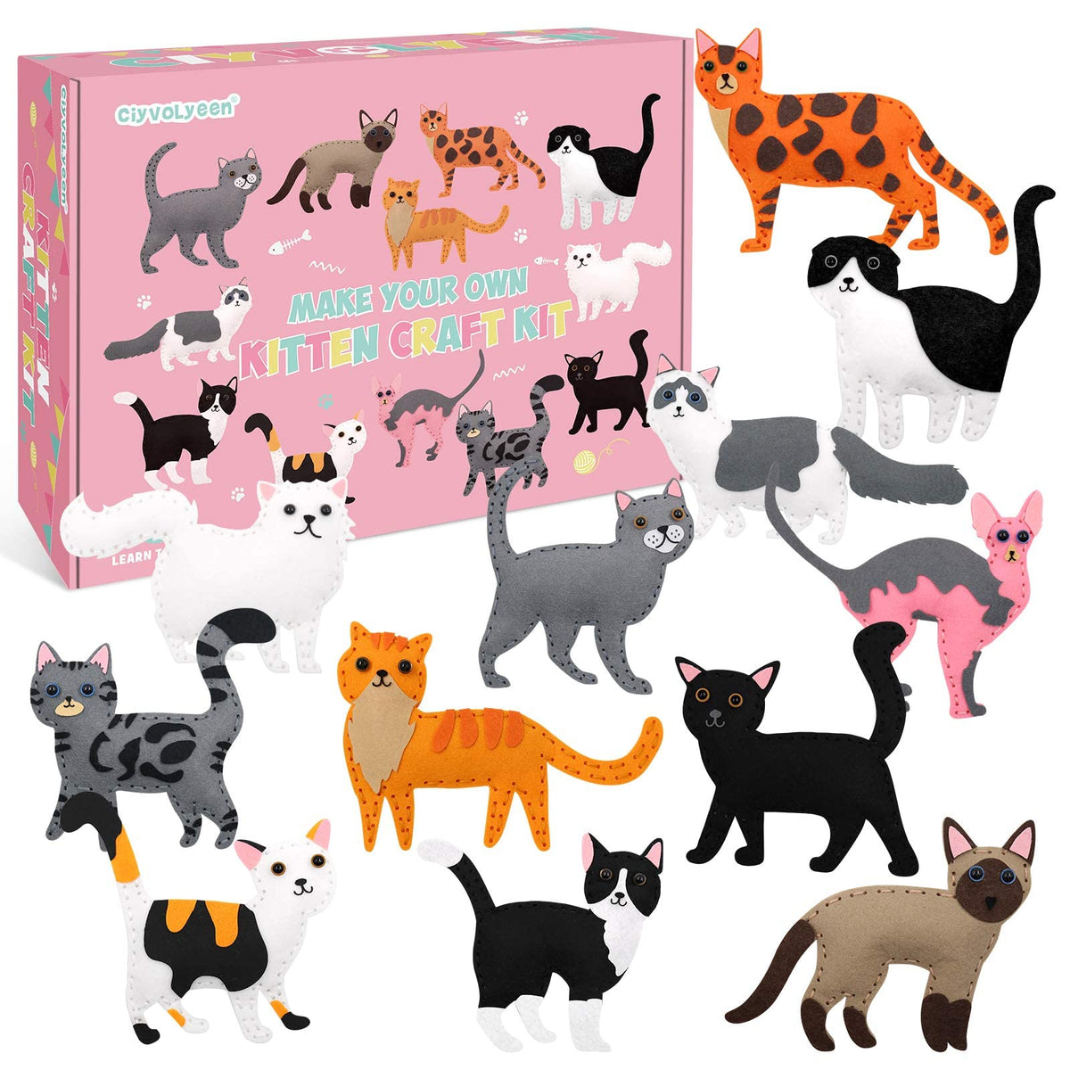 CiyvoLyeen Cat Sewing Kit for Kids 12PCS, Creative Craft  and Gift Ideas