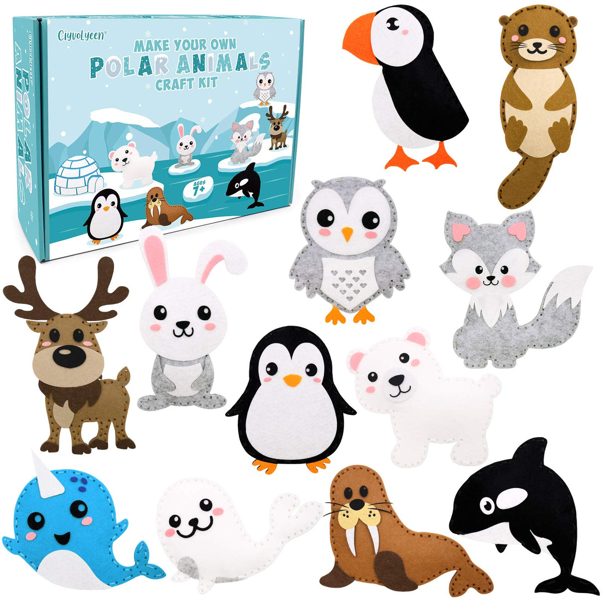 CiyvoLyeen Polar Animals Sewing Kit for Kids, 14PCS  DIY Educational Gift for Boys and Girls